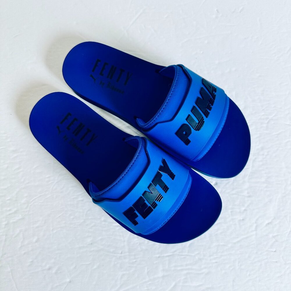LIKE NEW PUMA X FENTY BY RIHANNA BLUE SLIDES SLIPPERS
